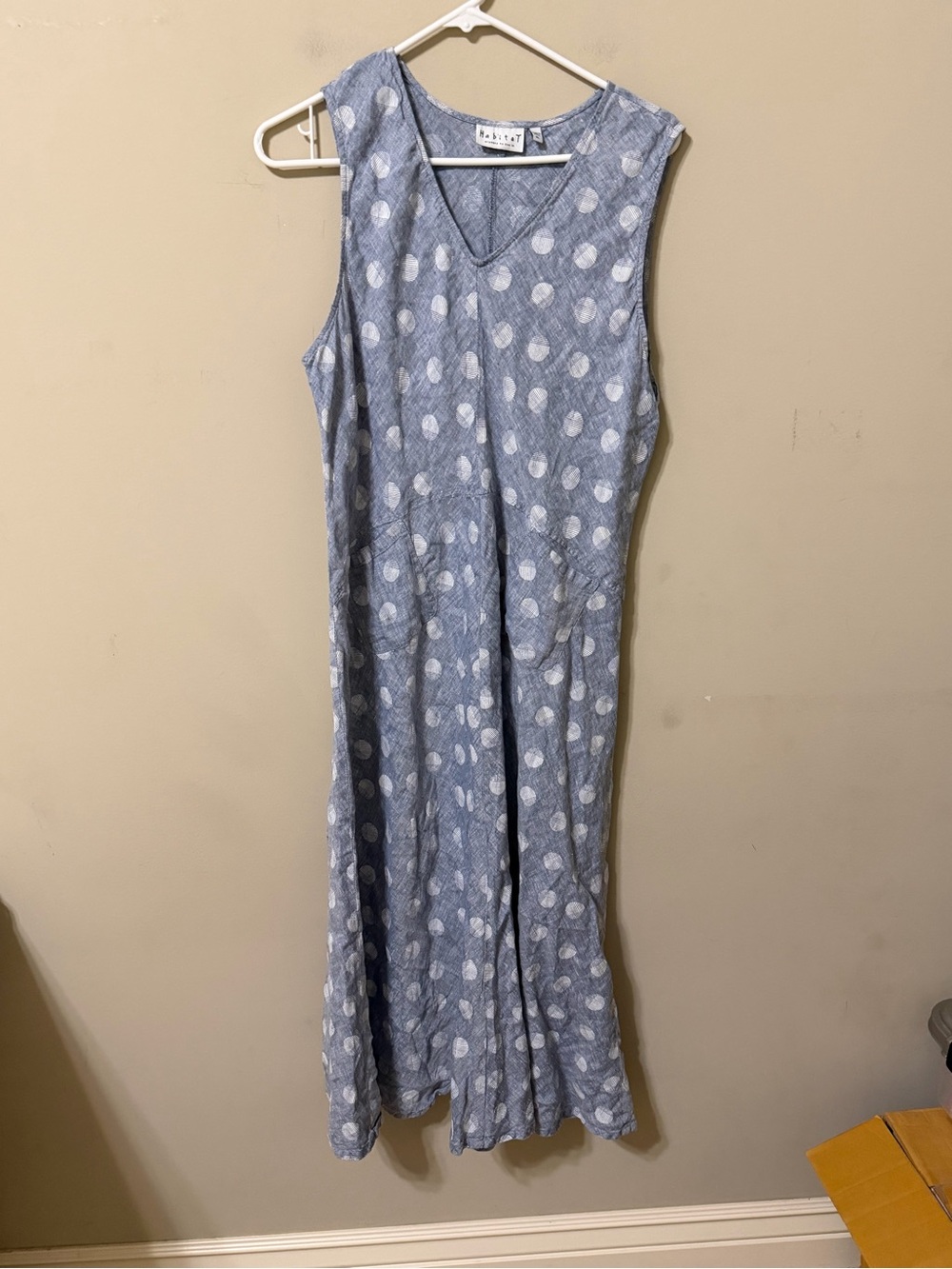 Habitat Blue Polka Dot Sleeveless Maxi xl linen nwot classic cozy breathable